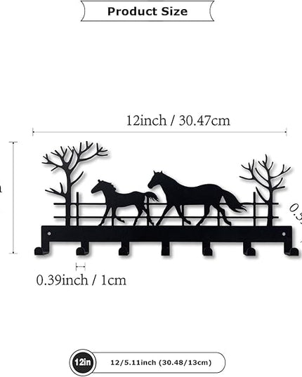 ShowMtheM Metal Horse Key Holder for Wall,Metal Key Organizer Wall Decorative with 7 Hooks,Black Wall Mount Key Holder for Entryway,Front Door,Hallway,Office
