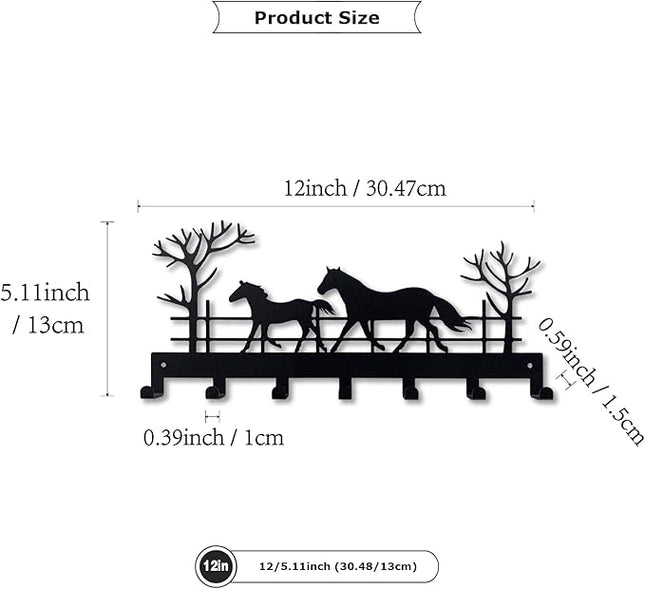 ShowMtheM Metal Horse Key Holder for Wall,Metal Key Organizer Wall Decorative with 7 Hooks,Black Wall Mount Key Holder for Entryway,Front Door,Hallway,Office