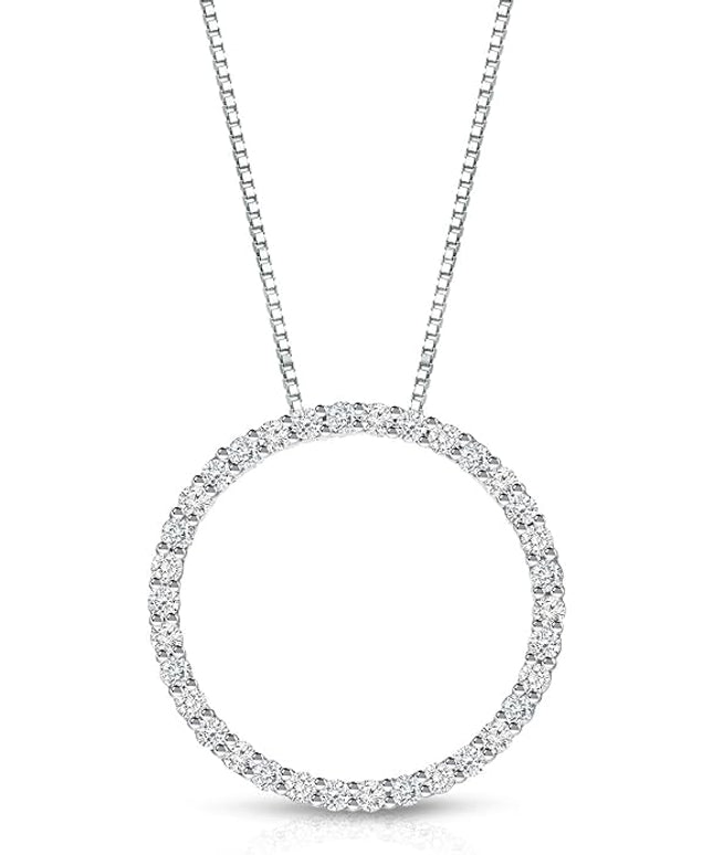 Diamond Wish 1/6 to 1 Carat Diamond Circle of Life Round Pendant Necklace for Women in 14k Gold (I1-I2, cttw) on 18 Inch Long Chain with Spring Ring Clasp