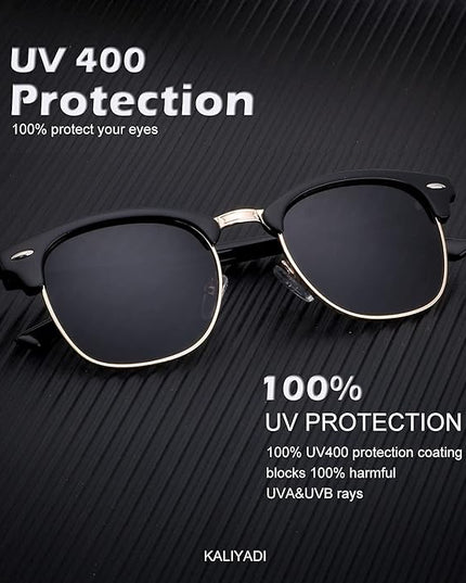 KALIYADI Sunglasses Men Polarized Sunglasses for Men Women Unisex Semi-Rimless Frame Retro Driving Sun Glasses UV Blocking