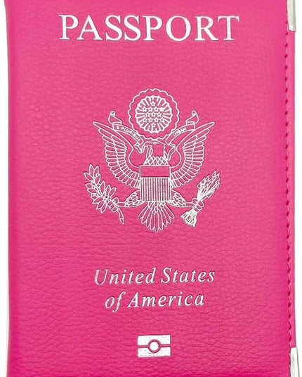 Missmore PU Leather Passport Cover with Gold USA Logo Printed for Travel (Rose Red)