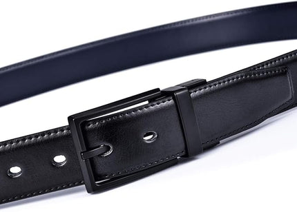 beltox fine Men's Dress Belt Leather Reversible 1.25" Wide Rotated Buckle Gift Box