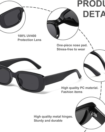 JASPIN Rectangle Sunglasses for Women Men Trendy Y2k Retro 90s Sun Glasses UV Protection Cool Square Frame