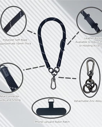 Phone Lanyard Wrist Strap Phone Strap Wrist Lanyard for Cell Phone Around the Hand with Lanyard Patch (Black Reflective)