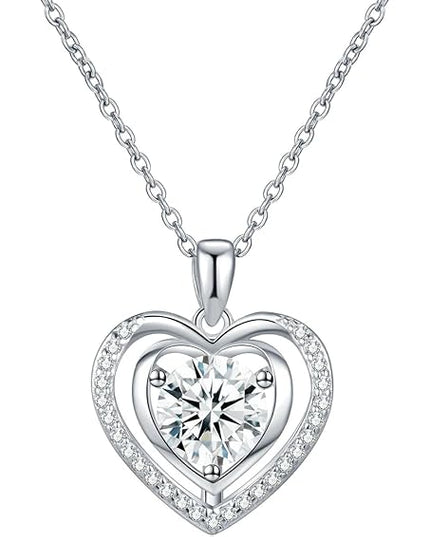 Heart Pendant Necklace for Women Gift for Wife Moissanite 1-3Carats Silver Pendant Jewelry Wedding Anniversary Birthday Valentines Gift for Her Engagements Christmas Mothers Day for Mom Daughter Girlfriend