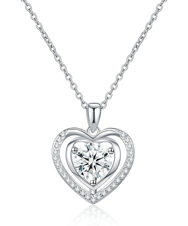 Heart Pendant Necklace for Women Gift for Wife Moissanite 1-3Carats Silver Pendant Jewelry Wedding Anniversary Birthday Valentines Gift for Her Engagements Christmas Mothers Day for Mom Daughter Girlfriend
