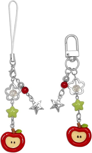 2PCS Cute Phone Charms Aesthetic Y2k Pink Guitar Strawberry Star Phone Straps Key Chains for Keys Bags Camera