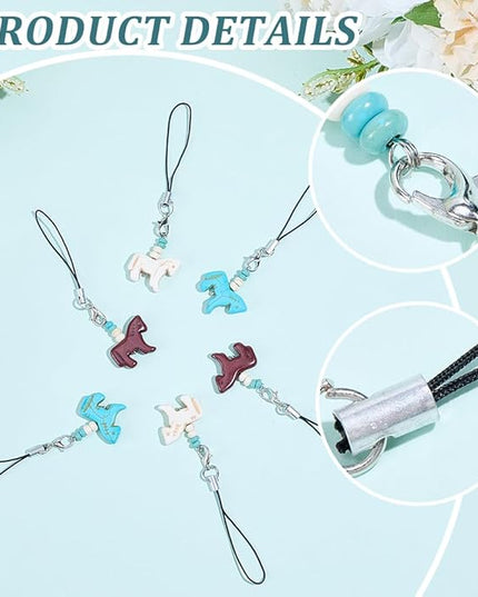 CRASPIRE 18pcs Horse Synthetic Turquoise Cell Phone Charm Pony Ornament Mobile Straps Keychain Car Key Hanging Wallet Pendants Decor Accessories Gift Women Decoration