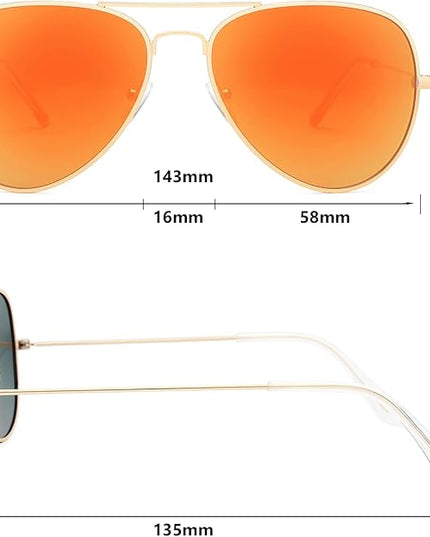 livho Sunglasses for Men Women Aviator Polarized Metal Mirror UV 400 Lens Protection (Gold Orange)