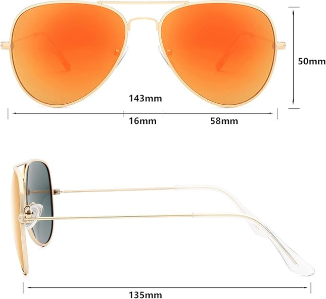 livho Sunglasses for Men Women Aviator Polarized Metal Mirror UV 400 Lens Protection (Gold Orange)