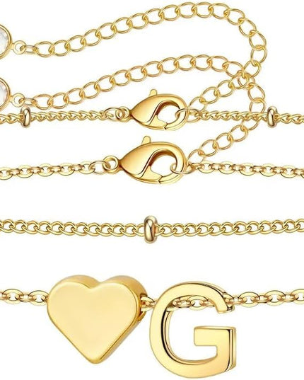 M MOOHAM Valentines Day Gifts for Kids Teen Girls -14K-Gold-Plated Heart Initial A-Z Bracelets for Women Girl Dainty Gold Bracelets Birthday Valentines Gifts for Women Her Teenage Girls Kid Teen Gift