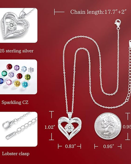 CDE Forever Love Heart Necklaces for Women, Wedding Anniversary, Birthday Mothers Day Christmas Day Gifts for Mom, Mother, Wife, friend, S925 Silver Jewelry with Birthstone Pendant