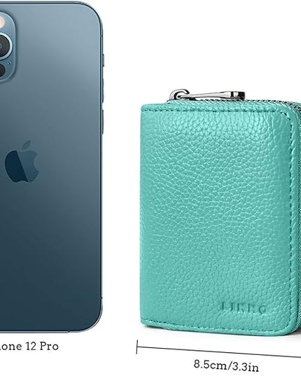 Linno RFID 20 Slots Credit Card Holder Genuine Leather Small Wallet for Women or Men with Zipper