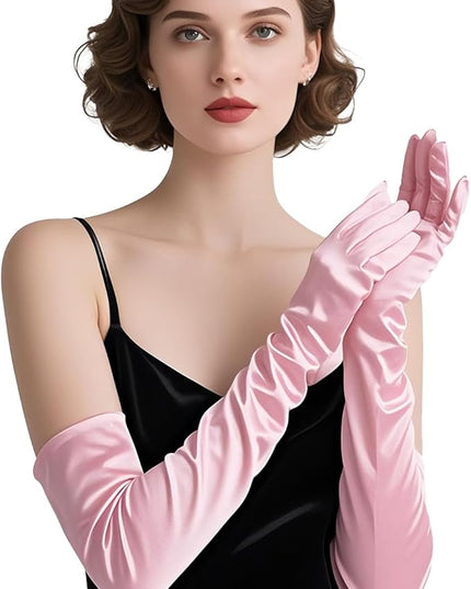 THARAHT Women Long Gloves with Satin Elbow Length for 1920s Opera Tea Party Costumes Bridal Evening Dress