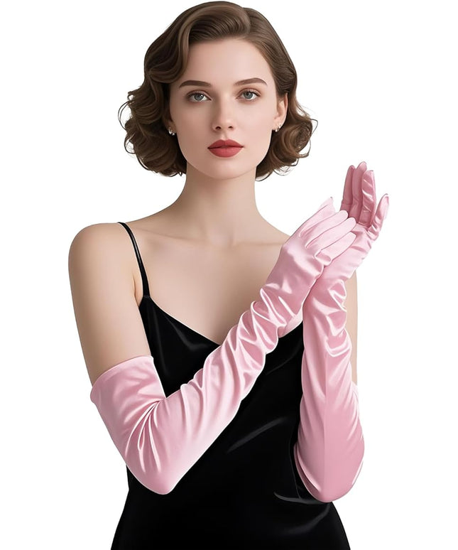 THARAHT Women Long Gloves with Satin Elbow Length for 1920s Opera Tea Party Costumes Bridal Evening Dress