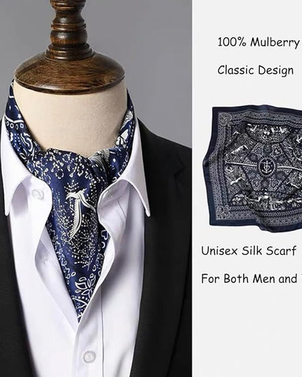 ANDANTINO 100% Pure Mulberry Silk Small Square Scarves -21'' x 21''- Digital Printed Neckerchief –Women Men Lightweight Scarf