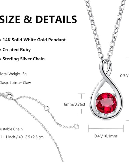 FANCIME 14K Solid Gold Birthstone Pendant with Sterling Silver Chain Infinity Gemstone Necklace Fine Jewelry Anniversary Birthday Christmas Gifts for Women Wife Her