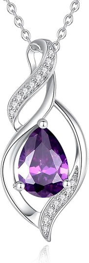 FANCIME Birthstone Necklace for Women Teardrop Necklace S925 Sterling Silver Infinity Love Birthday Gifts for Mom Women Girls, 16"+2" Inches