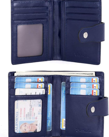 BOSTANTEN Women Leather Wallet RFID Blocking Small Bifold Zipper Pocket Wallet Card Case Purse with ID Window