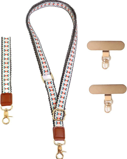 LEMEDE Phone Charm Lanyard, Gold Buckle Adjustable Crossbody and Wrist Strap with 2pcs 360-Degree Rotatable Phone Pad