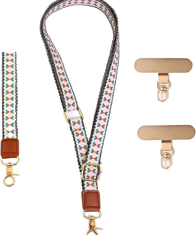 LEMEDE Phone Charm Lanyard, Gold Buckle Adjustable Crossbody and Wrist Strap with 2pcs 360-Degree Rotatable Phone Pad