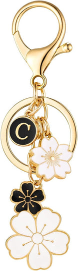 SELOVO Initial Keychain Flower Charms for Key Cute Pink Letter Keyring for Backpack