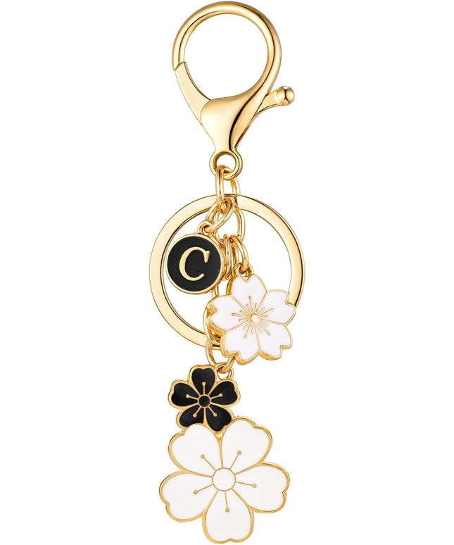 SELOVO Initial Keychain Flower Charms for Key Cute Pink Letter Keyring for Backpack
