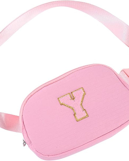 Glratn Initial Letter Fanny Pack for Girls,Patch Belt Bag,Toddler Crossbody Bags，Gifts for 3 4 5 6 7 8 9 10 11 12 Year Old Teens Kids,Christmas Graduation Gifts for Teen Girls.(Pink-Y)