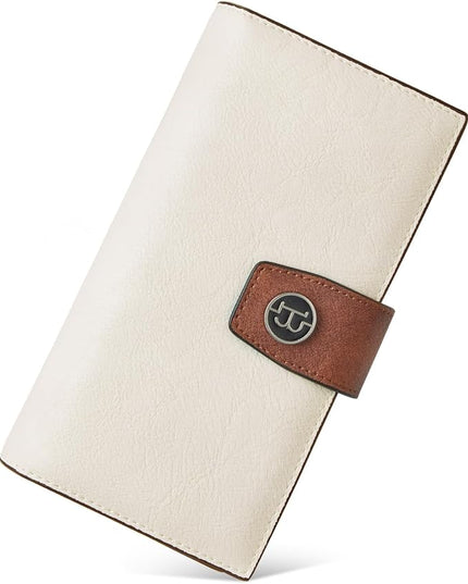 BOSTANTEN Womens Leather Wallets RFID Blocking Large Capacity Credit Cards Holder Phone Clutch Apricot