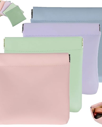 4Pcs Personalized Snap Closure Leather Organizer Pouch,Portable Small Makeup Bag for Women,Coin Purse Lipstick Cosmetics Accessories Organizer,Small Travel Kit Storage Pouch ﻿ (B)
