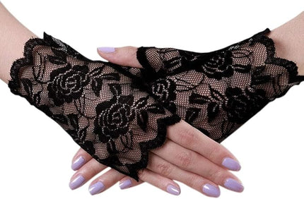 Women's Short Lace Gloves Fingerless for Driving Wedding Wrist Length Bridal Prom Gloves