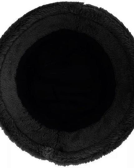 Women Plush Fluffy Bucket Hat Warm Lining Winter Faux Fur Cozy Wide Brim Winter