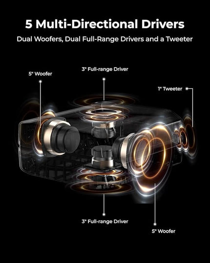 ULTIMEA Go Portable Party Speaker, 300W Wireless PartyBox with Bass Boost, RGB Light, TWS Stereo, Auracast Mode, Mic/Guitar Input, APP Control, Powerful Bluetooth Speaker for Party and Outdoor (Black)