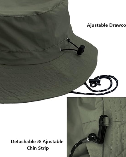 woogwin Waterproof Bucket Rain Hat with Chin Strap Quick Dry Packable Boonie Sun Hat Safari Hat UV Protection