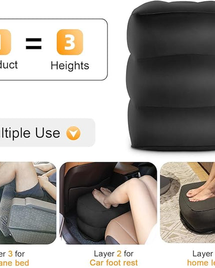 Maliton Inflatable Foot Rest Pillow, Airplane Travel Bed for Toddler, Car Seat Foot Rest for Kids, Adjustable Height Leg Rest Pillow for Airplane, Home, Office(Black, 2 Pack)