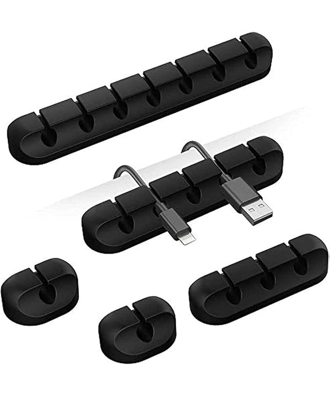 Cord Holder Cable Organizer Clips – Self Adhesive Cord Organizer for Desk, Car, Nightstands, Office, Black Silicone Cord Keeper Cable Clips Wire Holders for Phone Charger Cords (7-5-3-1-1 Slots)
