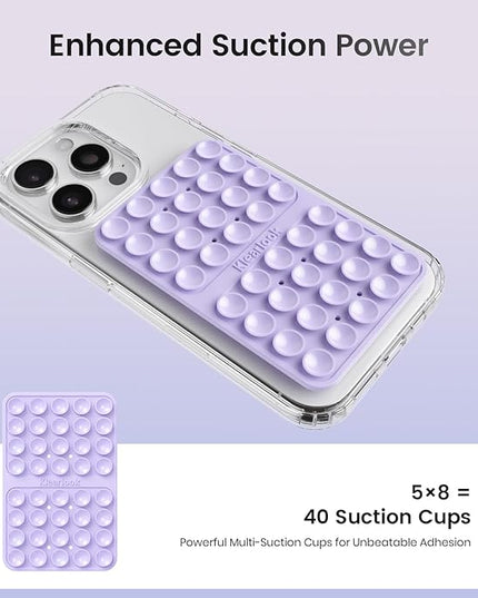 2PCS Silicone Suction Cup Phone Case Mount Double Sided, Hands-Free Phone Accessories Holder for Selfies and Videos, Silicon Sticky Phone Grip for iPhone and Android Transparent&Lavender