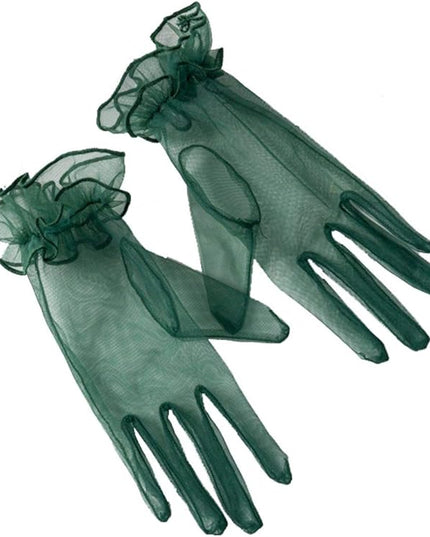 Women's Summer Tulle Gloves Pleated Ruffle Full Finger Wrist Length Opera Party Gloves