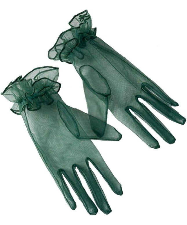 Women's Summer Tulle Gloves Pleated Ruffle Full Finger Wrist Length Opera Party Gloves