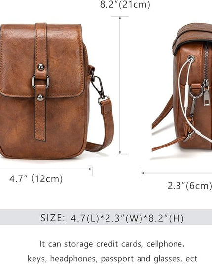 myfriday Vintage Crossbody Phone Bag for Women, Small PU Leather Shoulder Purse and Handbag with Tassel&Rivet Decoration