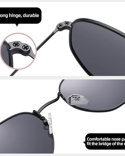 MEETSUN Polarized Hexagon Sunglasses for Women Men Polygon Square Sun Glasses UV400 Protection Metal Frame