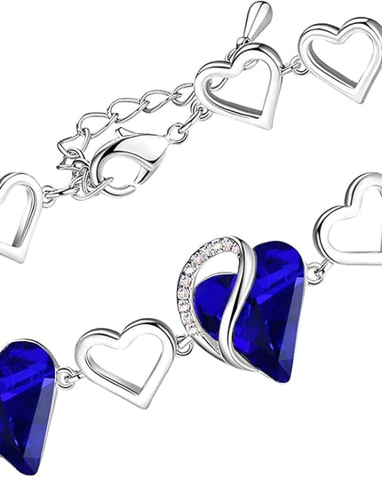Leafael Infinity Love Heart Link Bracelets, Birthstone or Healing Stone Crystal Bracelet for Women, Silver Tone Jewelry Gifts for Her, 7-inch Chain and 2-inch Extender