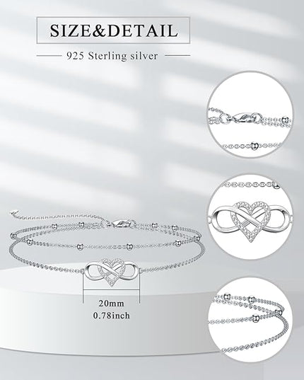 Dorunmo 925 Sterling Silver Infinity Heart Cross Circle Evil Eye Anklet Bracelets for Women Mother's Day Jewelry for Wife Girlfriend Mom Her