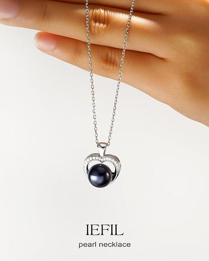 Iefil 10-11mm Tahitian Black Pearl & Freshwater Pearl Necklace - S925 Sterling Silver Pearls Necklace, Anniversary Birthday Gifts for Women Wife Girlfriend Mom