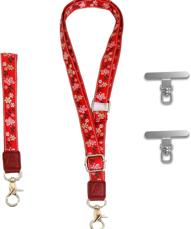 LEMEDE Wrist Keychain and Adjustable Phone Lanyard, Silver Hook Phone Crossbody Strap with 360° Rotating Phone Pads