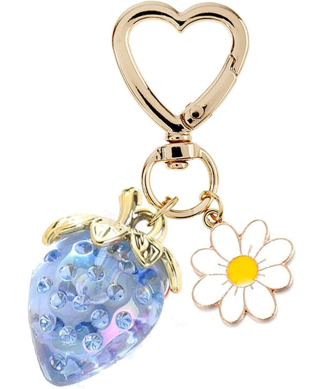 Agromusk Cute Strawberry Keychain,Bag Charms,Kawaii Heart Flower Daisy Key chains Accessories Decor for Girls Purse Gift