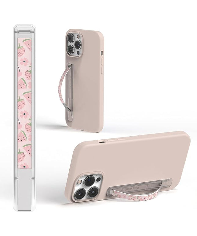 SleekStrip SleekGrip-Essential Ultra Thin Phone Grip Stand,Slim Metal Finger Loop Ring Hand Holder Strap Cell Phone Grips for iPhone 16 Pro Max,17 Air,Android,Case Back - Frosted x Pink Berrymelon