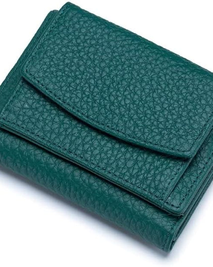 Mudono Small Wallet for Women Genuine Leather RFID Blocking Card Holder Minimalist Tri-fold Cash Wallet with Snap Coin Pouch