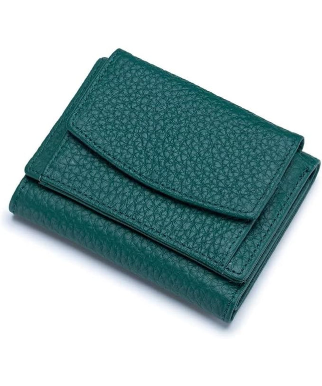 Mudono Small Wallet for Women Genuine Leather RFID Blocking Card Holder Minimalist Tri-fold Cash Wallet with Snap Coin Pouch