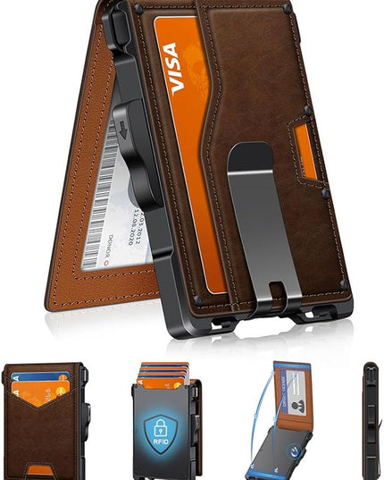 GHUKY Wallet for Men, Minimalist Slim Mens Wallet with Money Clip, RFID Blocking Smart Pop Up Card Wallet with ID Window, Compact Bifold Wallet,Metal Aluminum Credit Card Holder